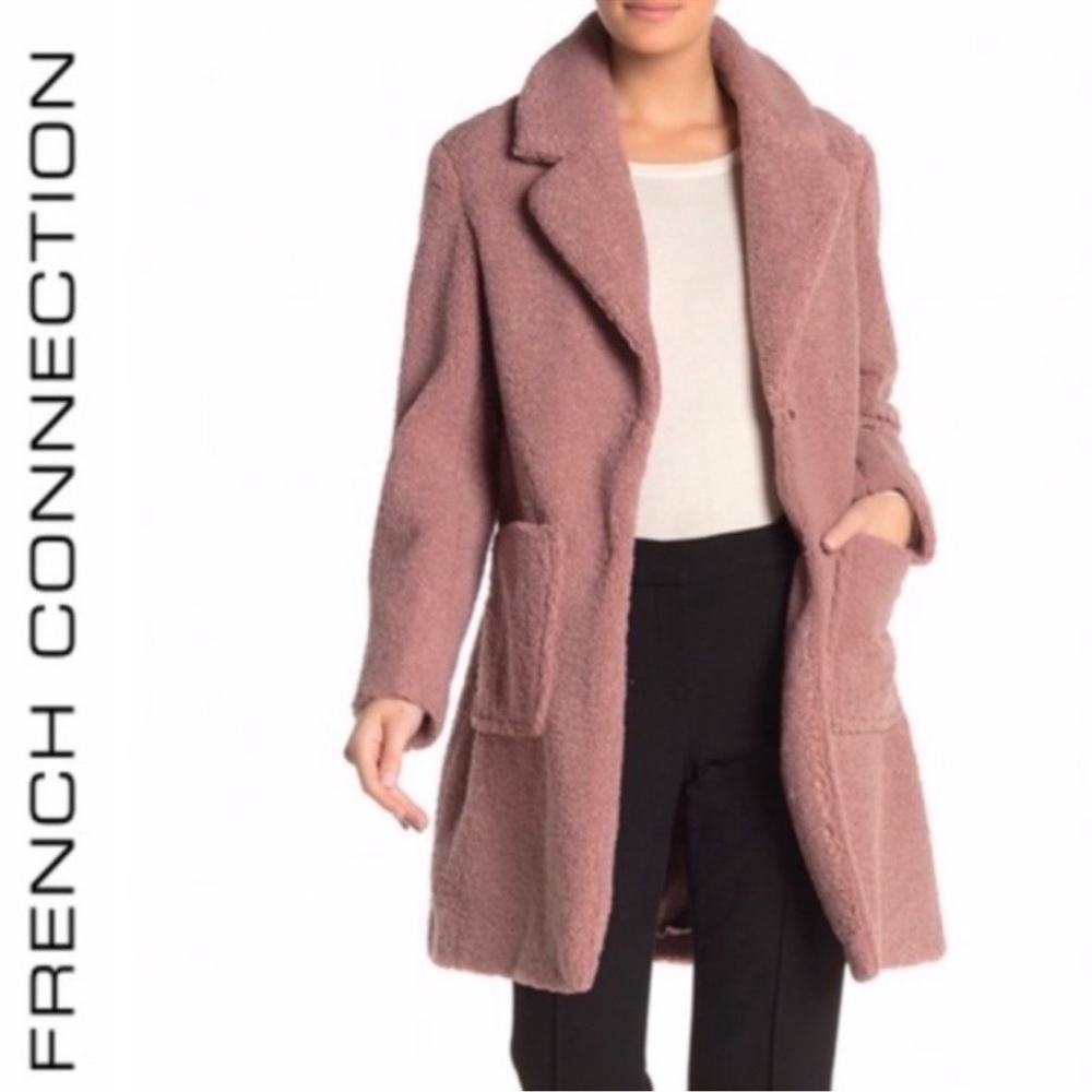 French Connection Teddy Sherpa Coat Jacket Women’s Small Mauve Pink Winter Vegan